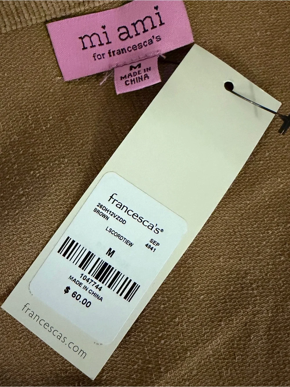 NWT Francesca's Mi Ami Camel Corduroy Belted Shirt Dress M Fits S Brown Mini⁠